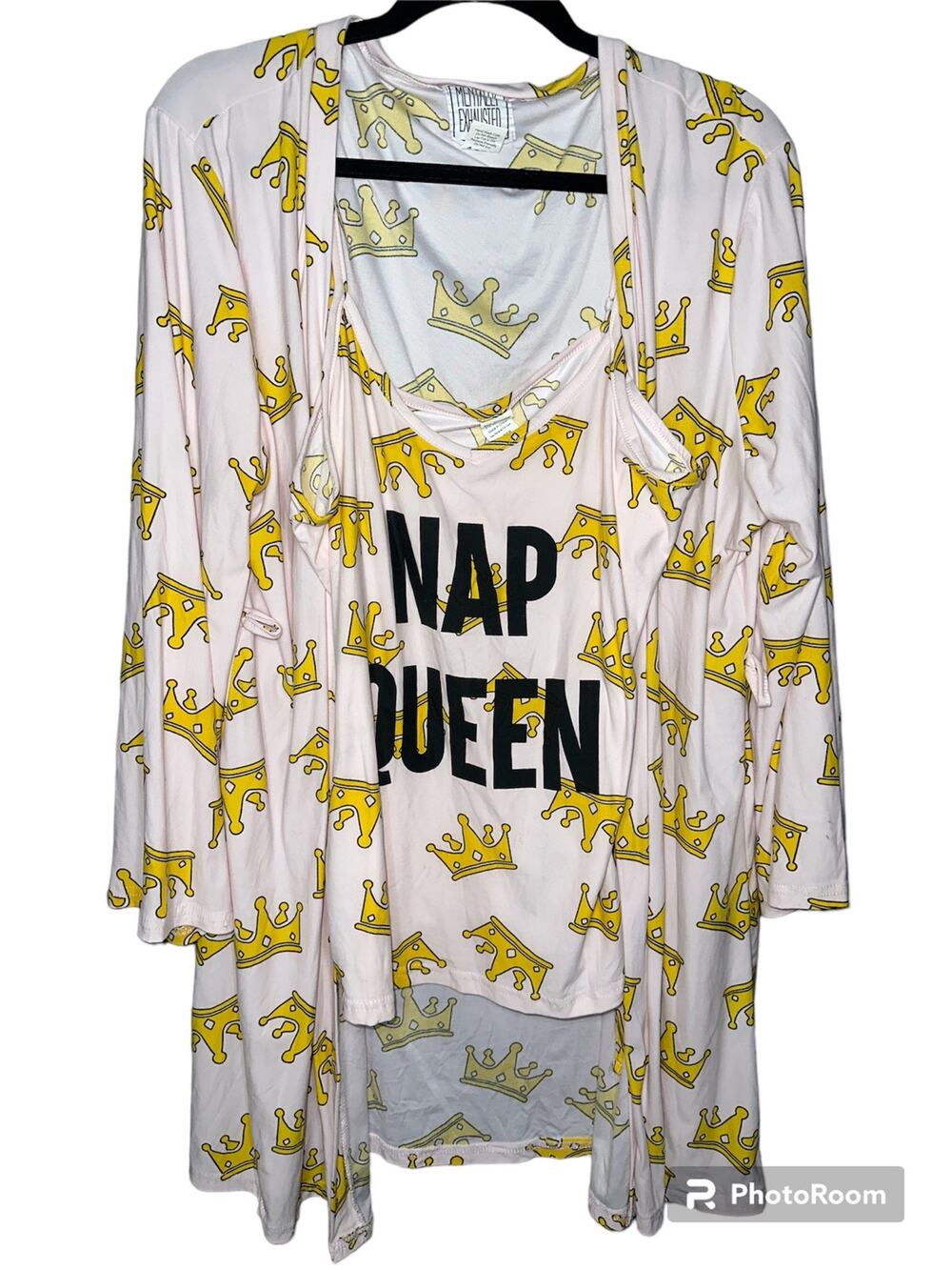 Mentally Exhausted 'Nap Queen' Pink Crown Sleep Pajama Shirt + Robe Size Large